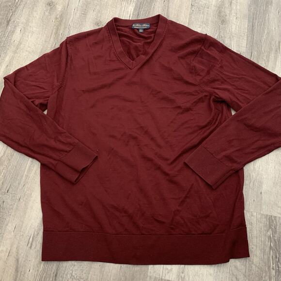 Brooks Brothers Brooks Tech Sweater Men XL Wine Merino Wool V-Neck Pullover Lite - Picture 1 of 6